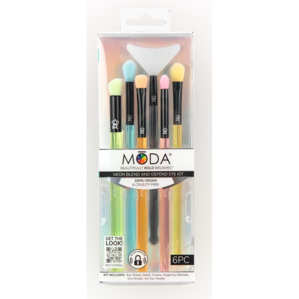 Moda 6 Piece Blend and Defend Neon Eye Makeup Brush Kit NWT